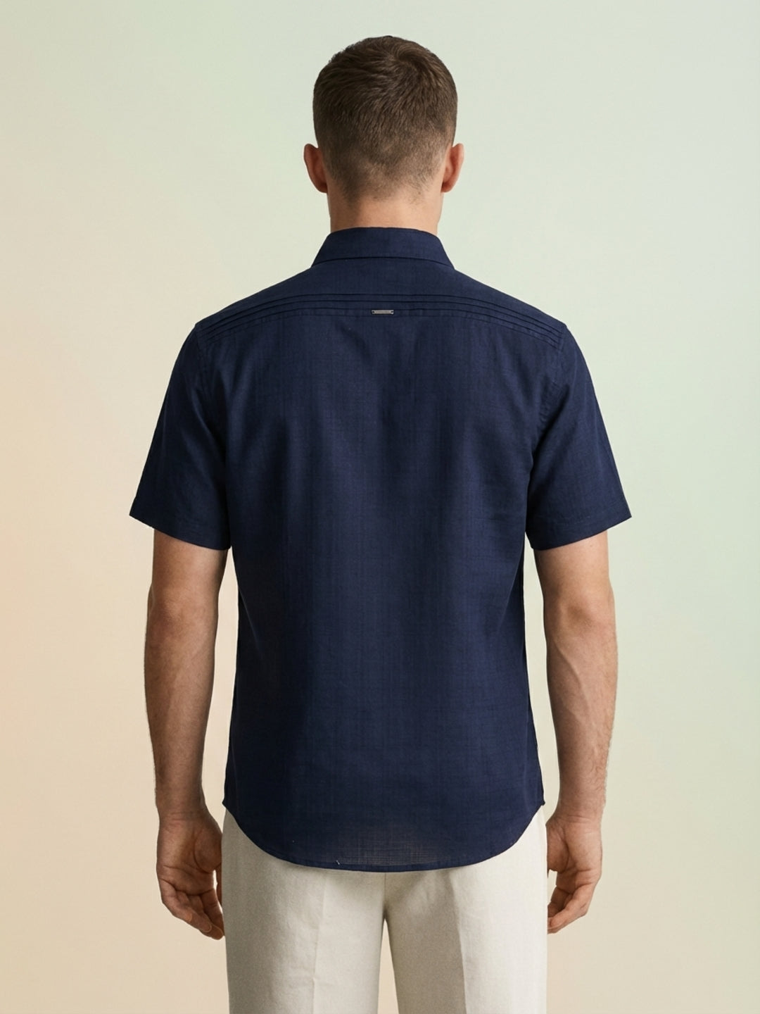 Iconic Men Navy Blue Solid Resort Fit Shirt