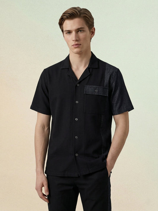 Iconic Men Black Colorblocked Shirt