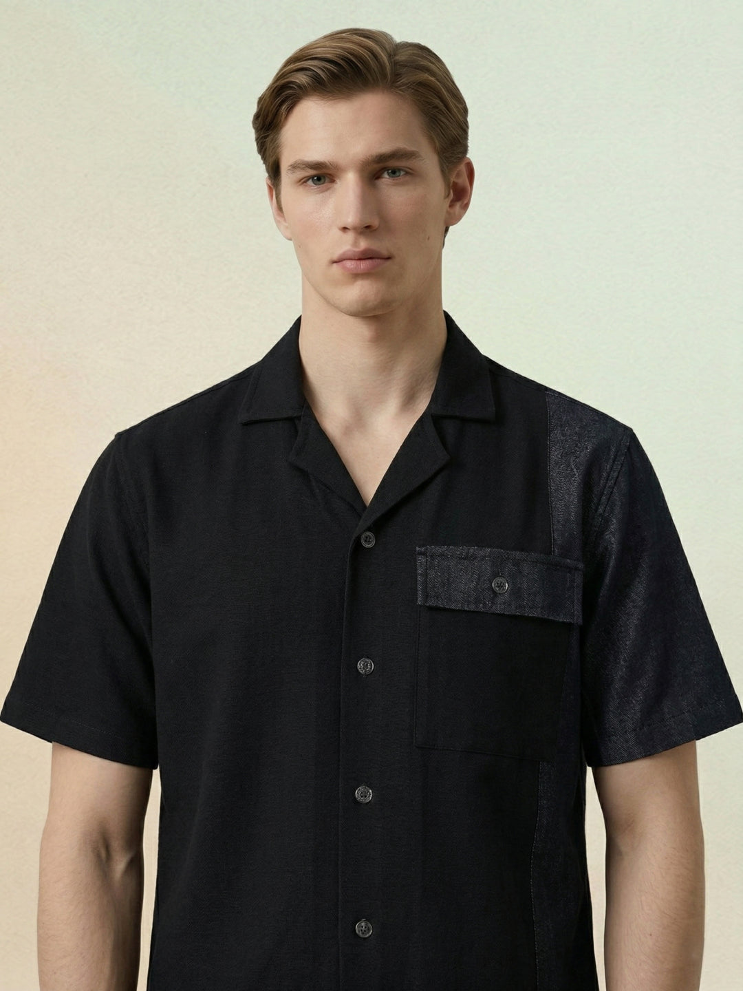 Iconic Men Black Colorblocked Shirt
