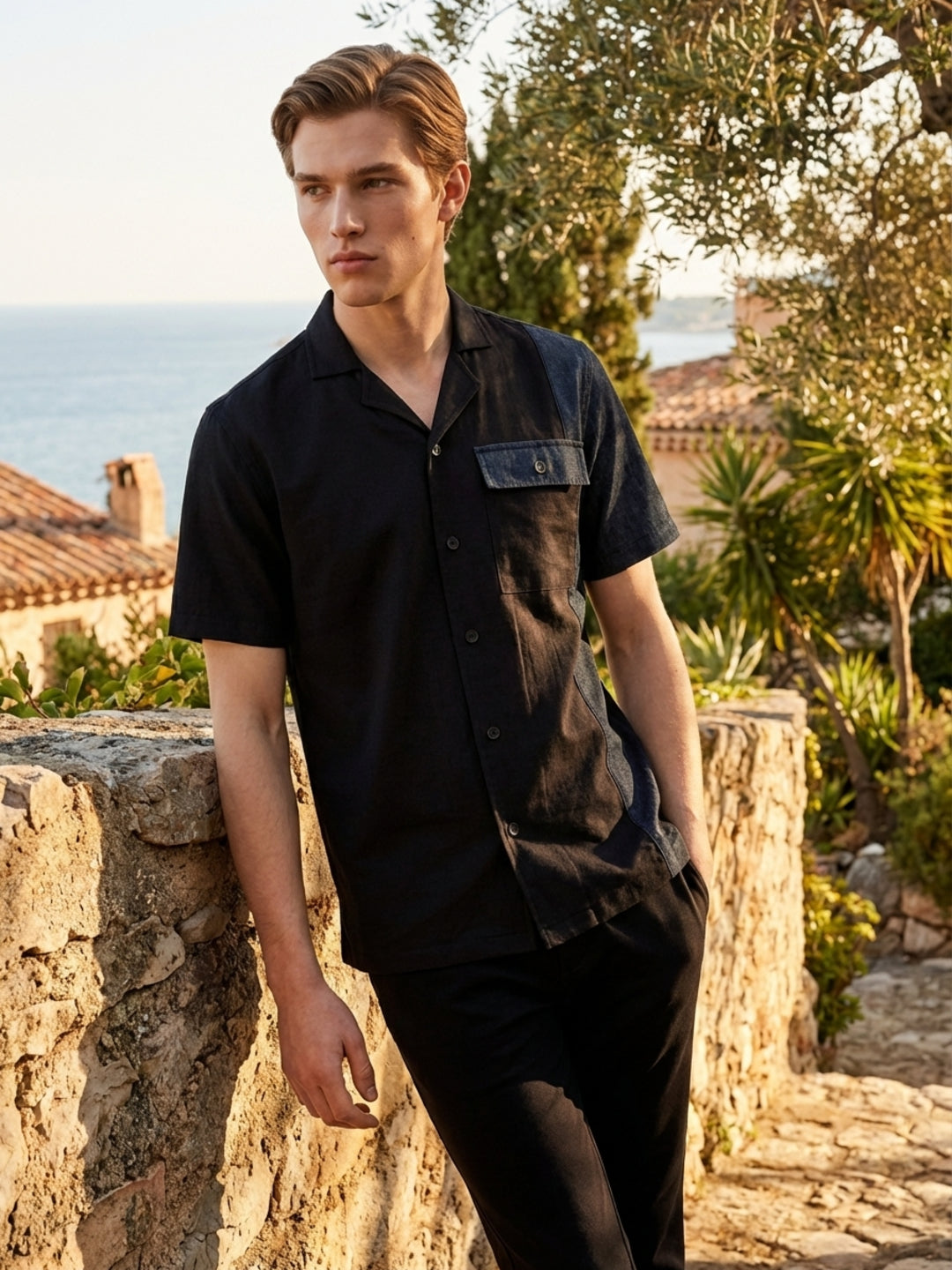 Iconic Men Black Colorblocked Shirt