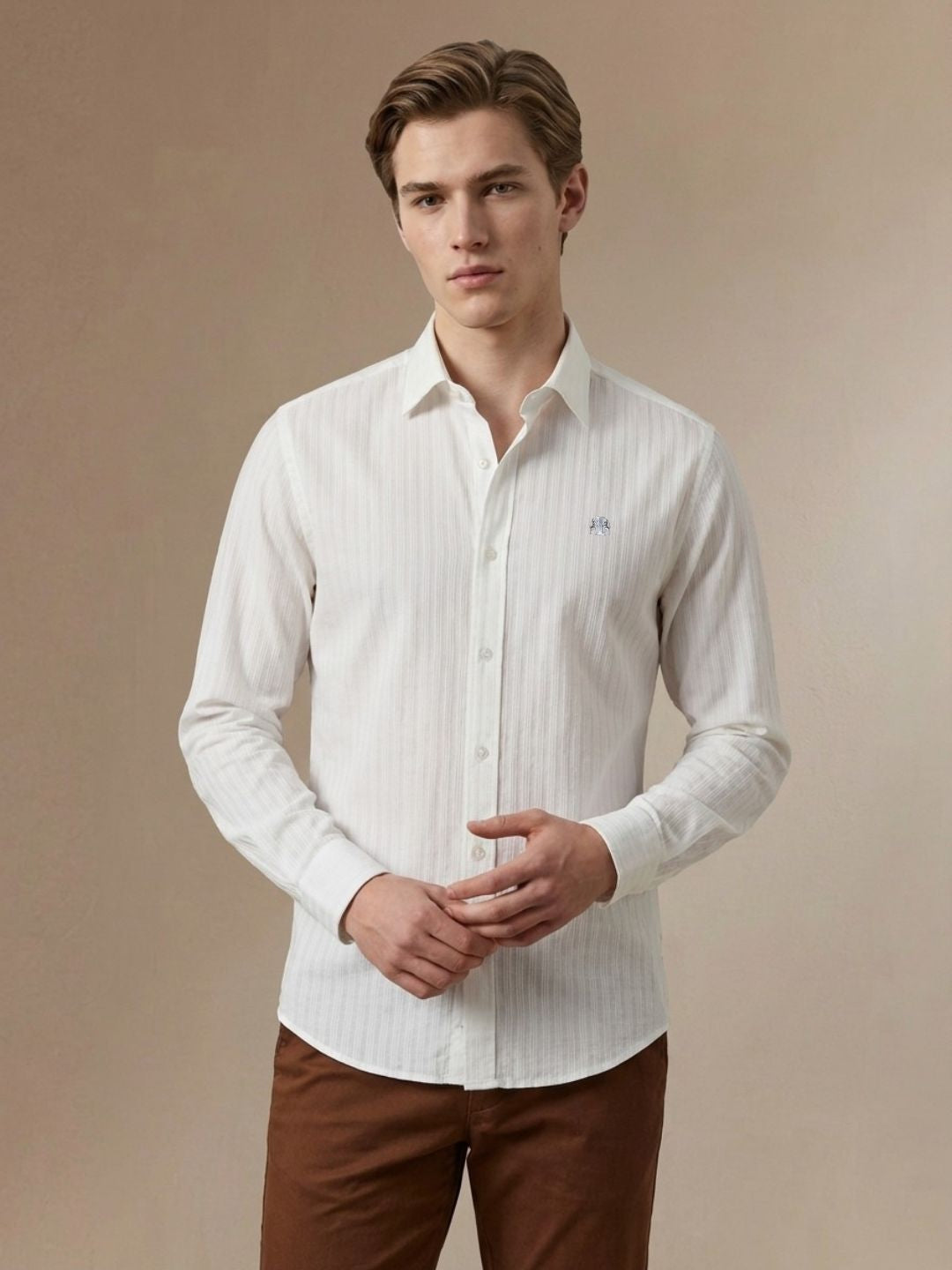 Iconic Men White Textured Regular Fit Shirt
