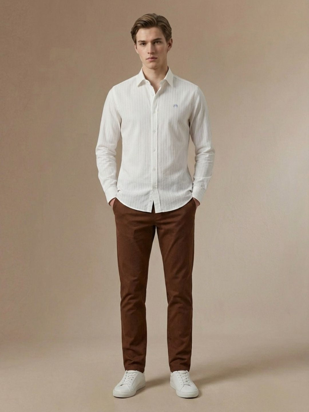 Iconic Men White Textured Regular Fit Shirt