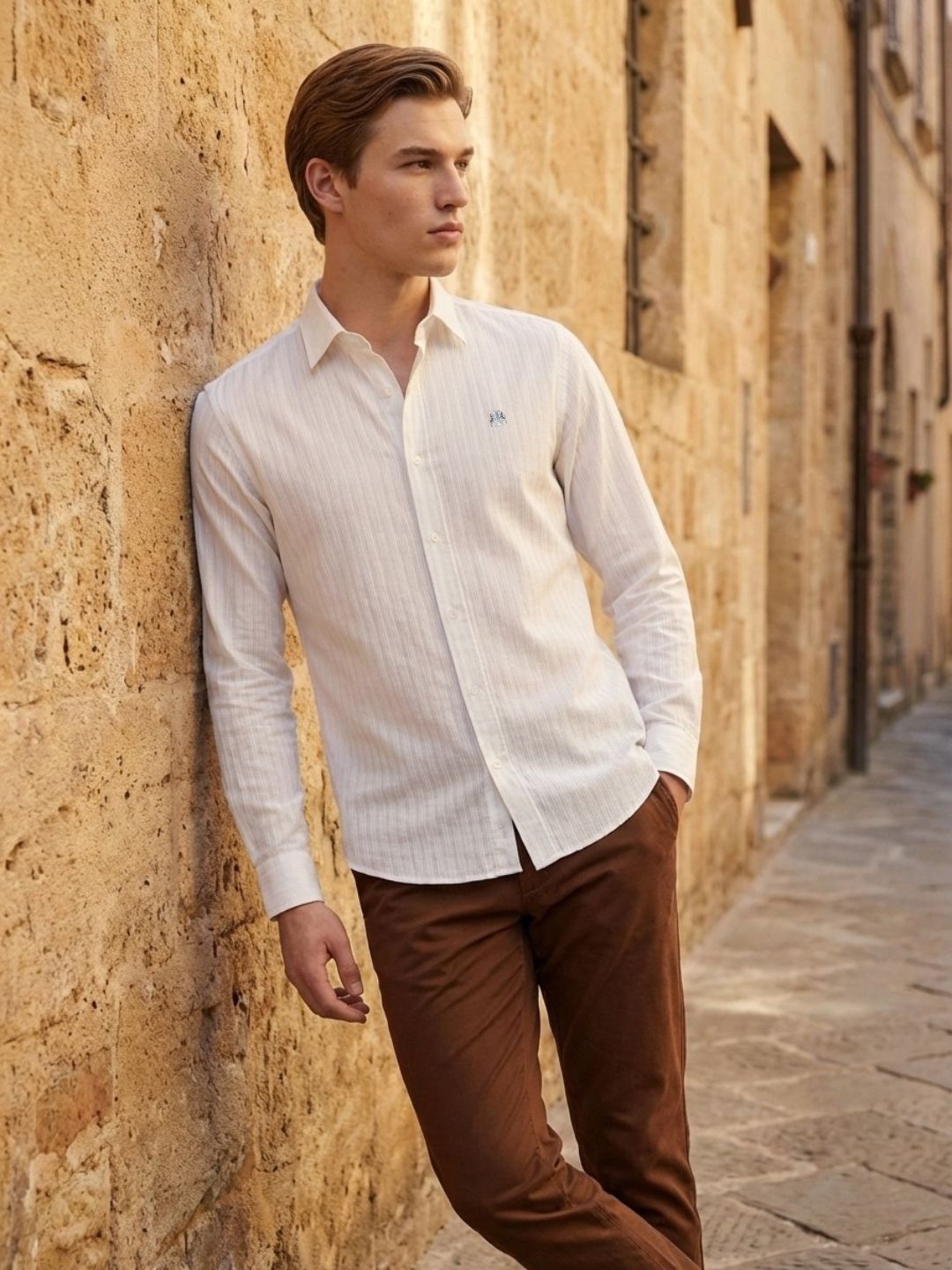 Iconic Men White Textured Regular Fit Shirt