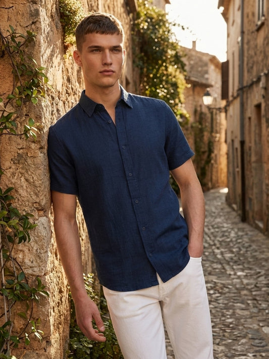 Iconic Men Blue Cotton Shirt
