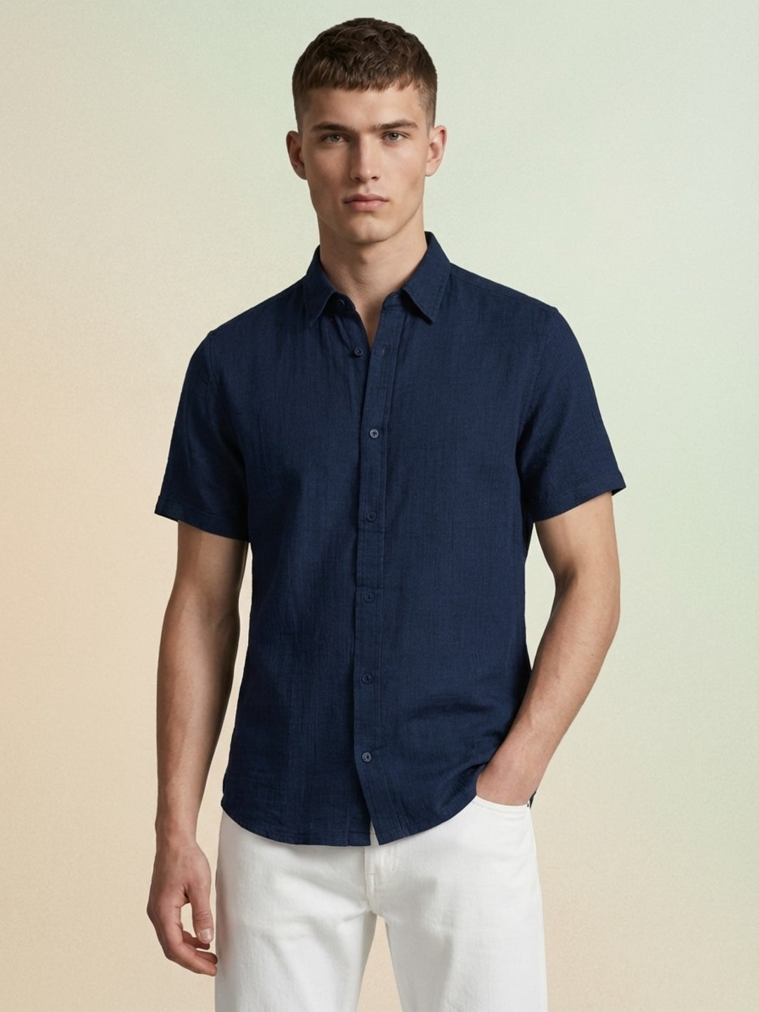 Iconic Men Blue Cotton Shirt