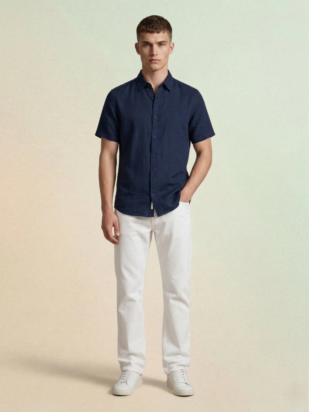Iconic Men Blue Textured Regular Fit Pure Cotton Shirt