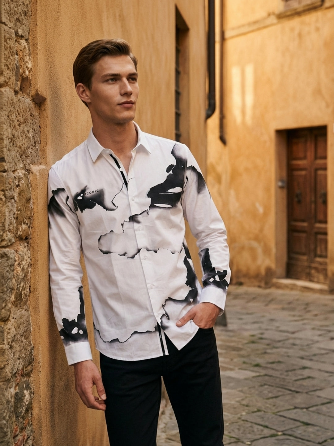 Iconic Men White Cotton Abstract Printed Shirt
