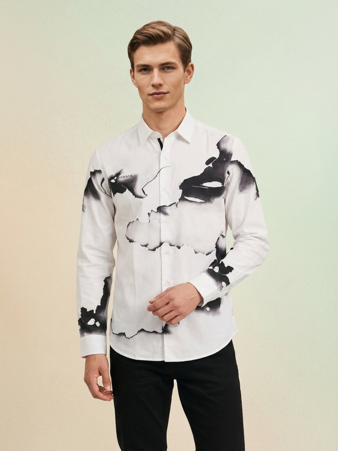 Iconic Men White Cotton Abstract Printed Shirt