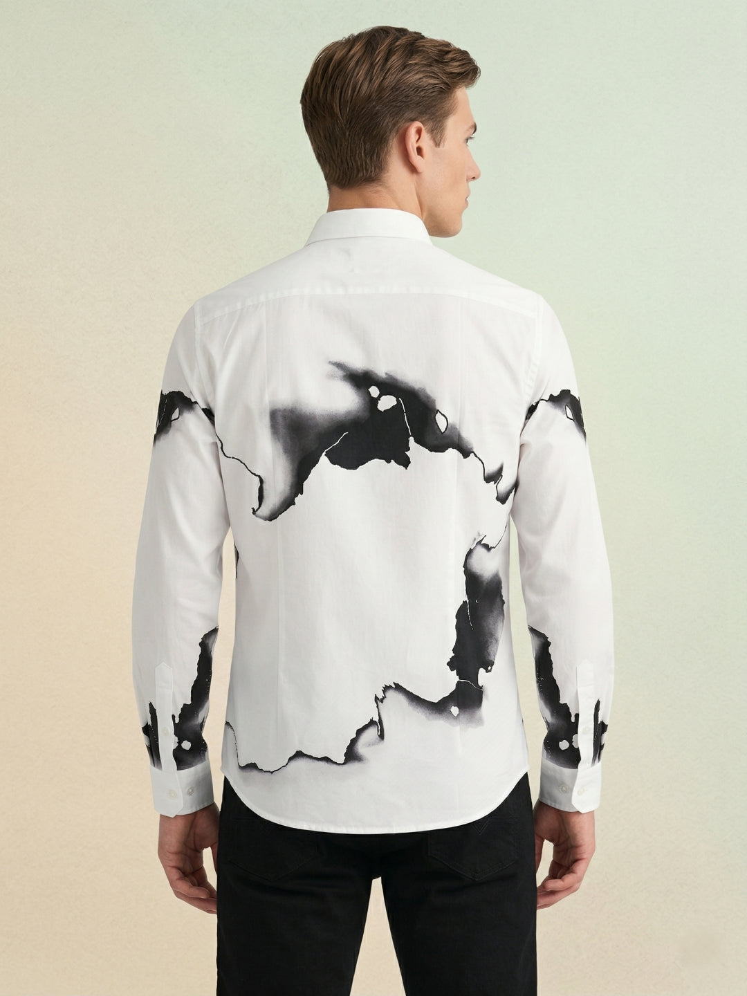 Iconic Men White Cotton Abstract Printed Shirt