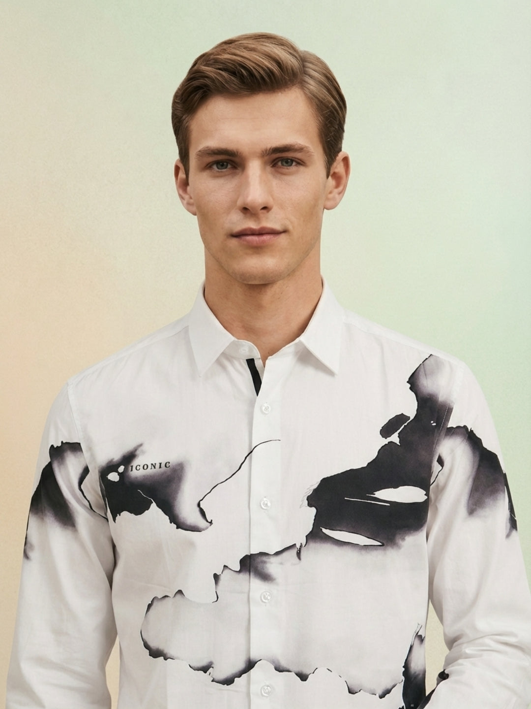 Iconic Men White Cotton Abstract Printed Shirt