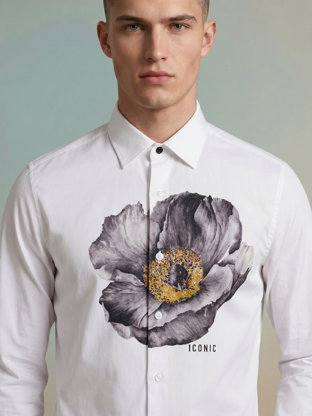 Iconic Men White Printed Regular Fit Pure Cotton Shirt