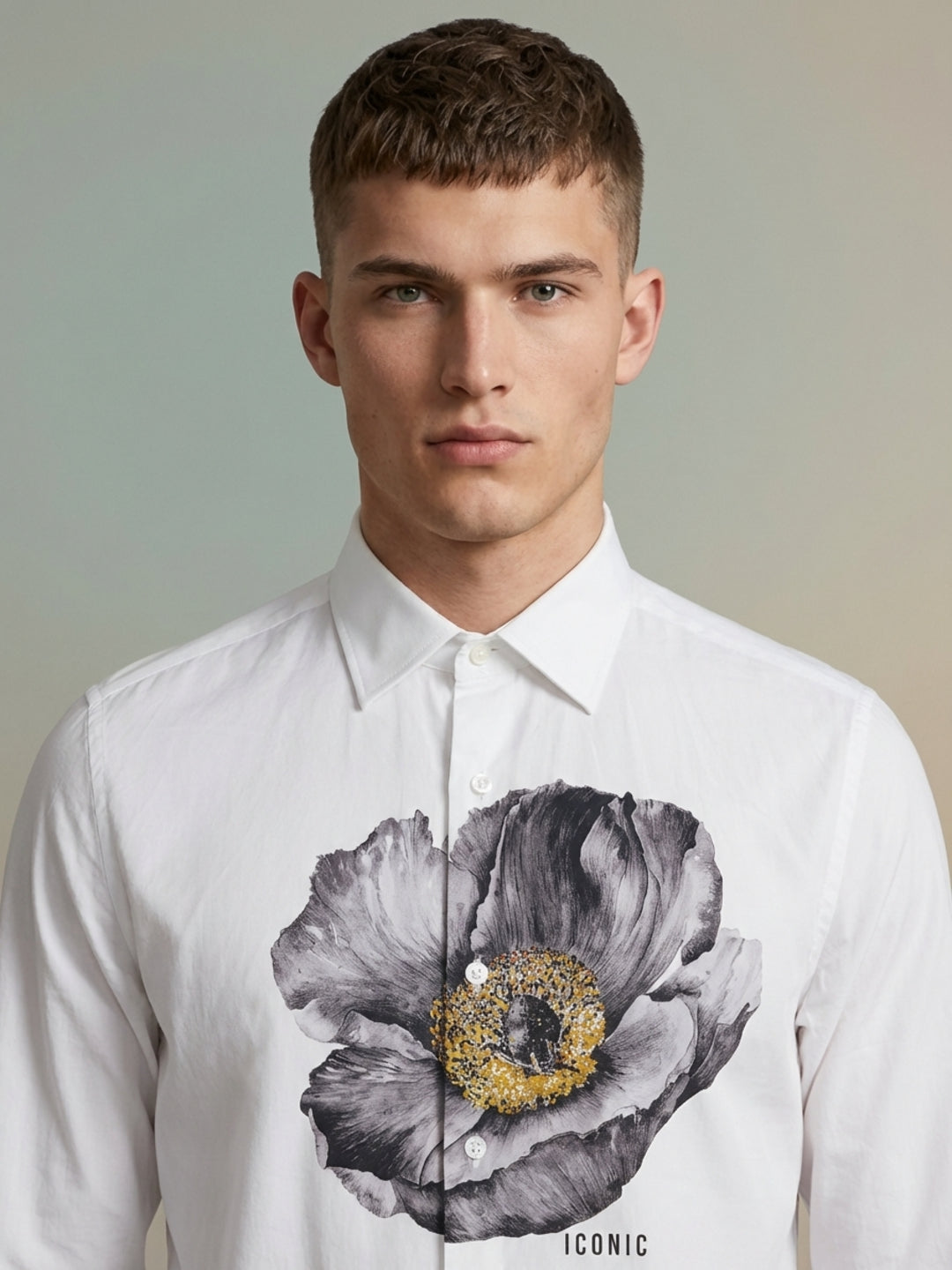 Iconic Men White Cotton Floral Printed Shirt