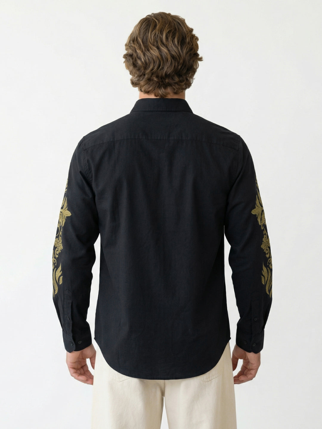 Iconic Men Black Embroidered Regular Fit Pure Cotton Shirt