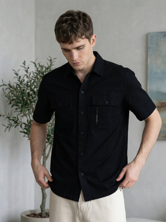 Iconic Men Black Solid Shirt