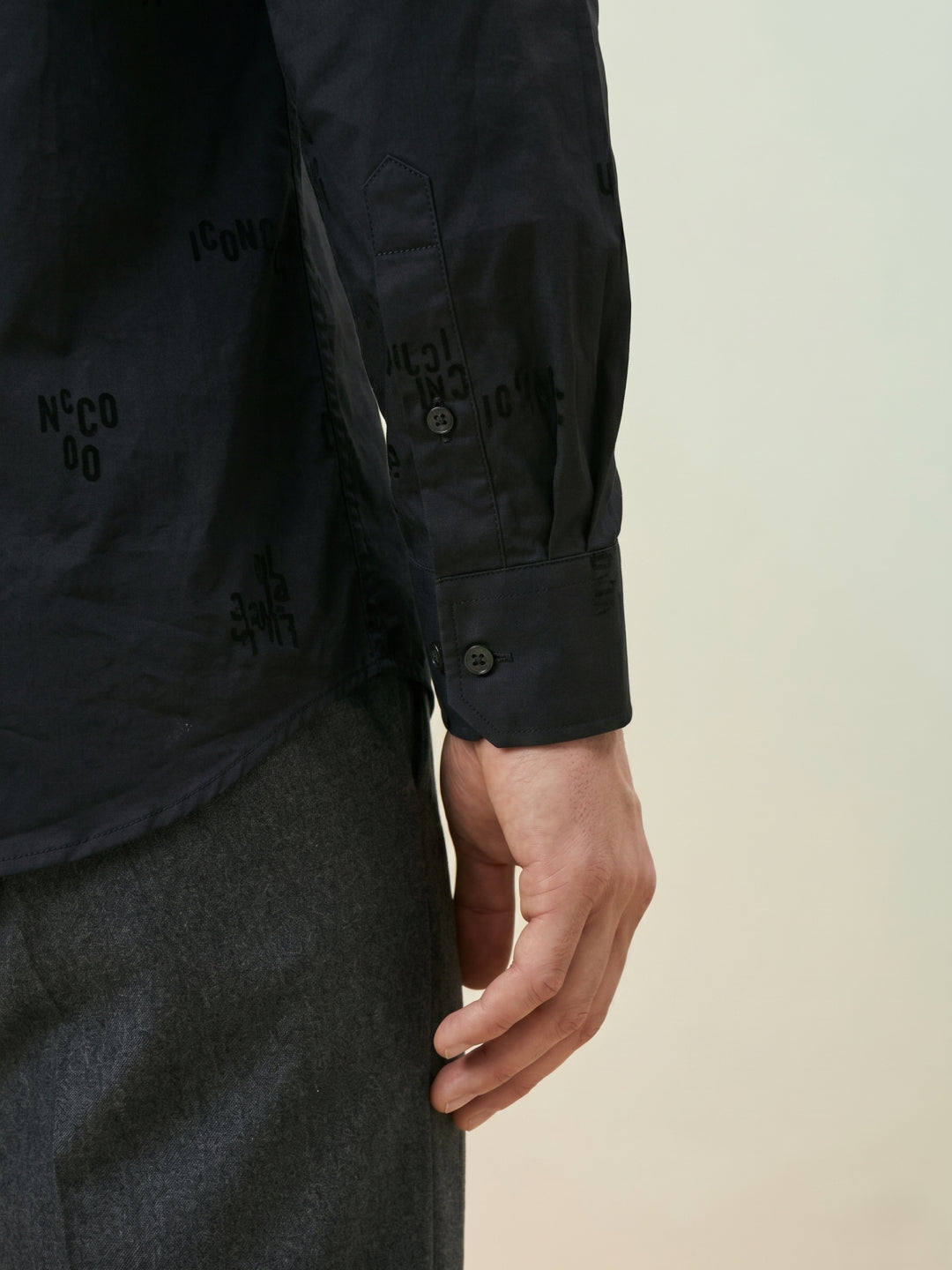 Iconic Black Cotton Printed Men Shirt