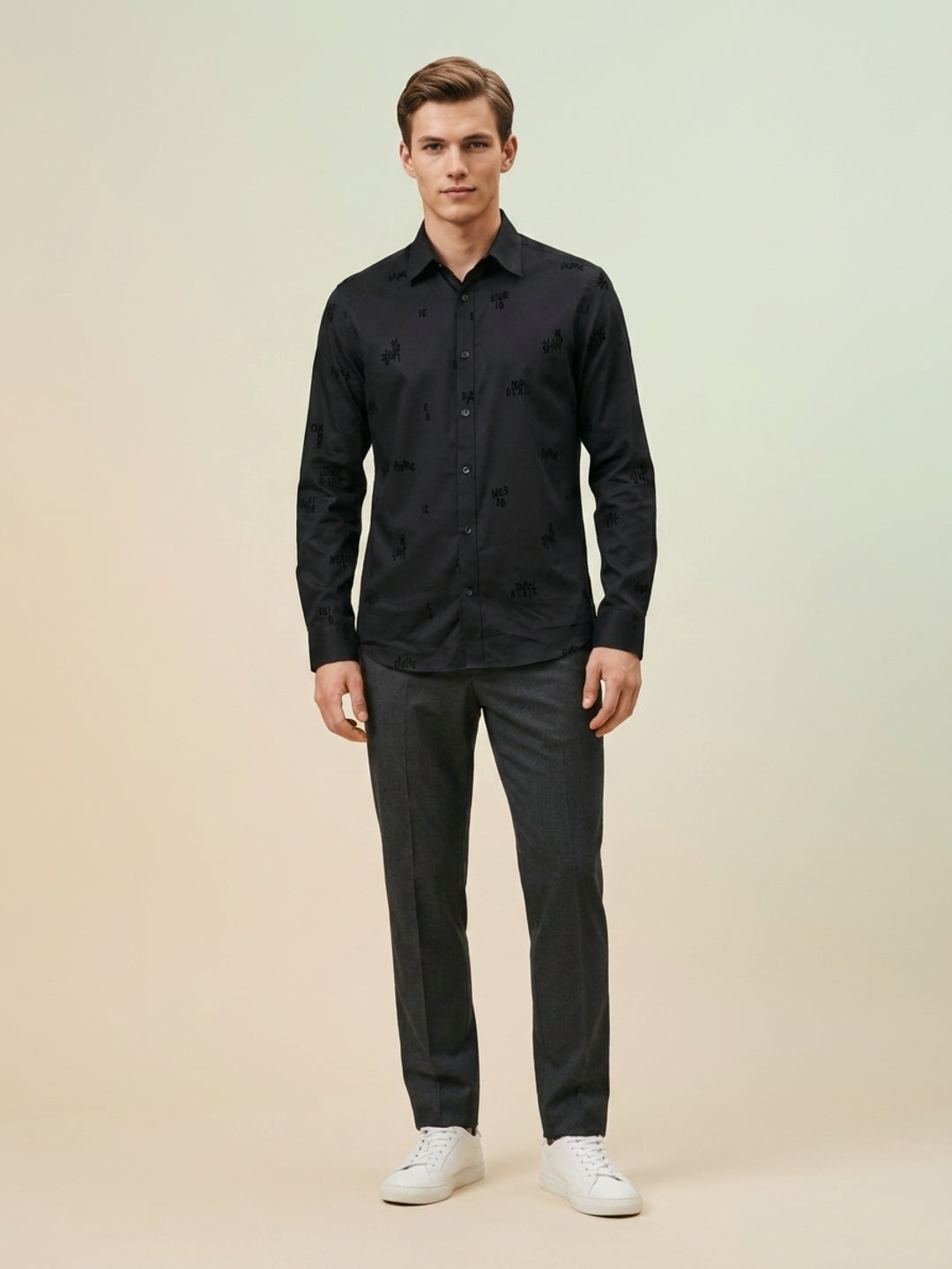 Iconic Black Cotton Printed Men Shirt