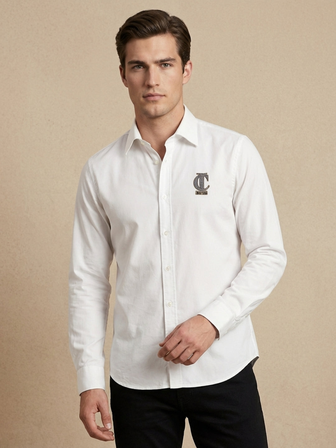 Iconic Men White Solid Oxford Shirt