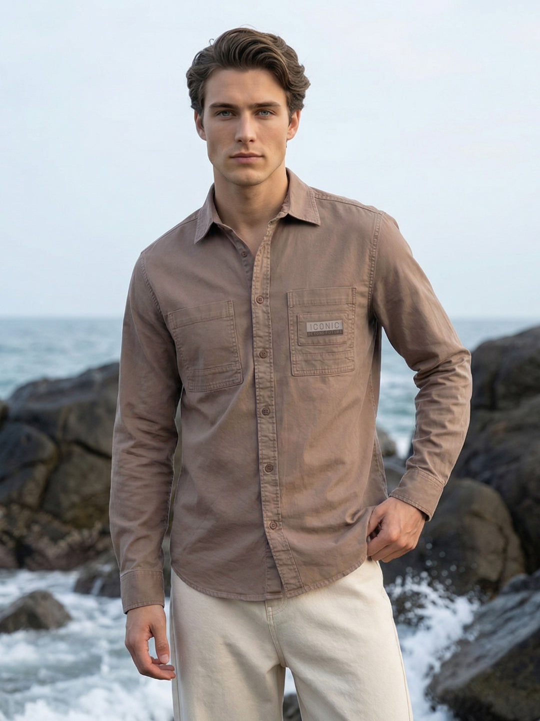 Iconic Men Brown Solid Regular Fit Shirt