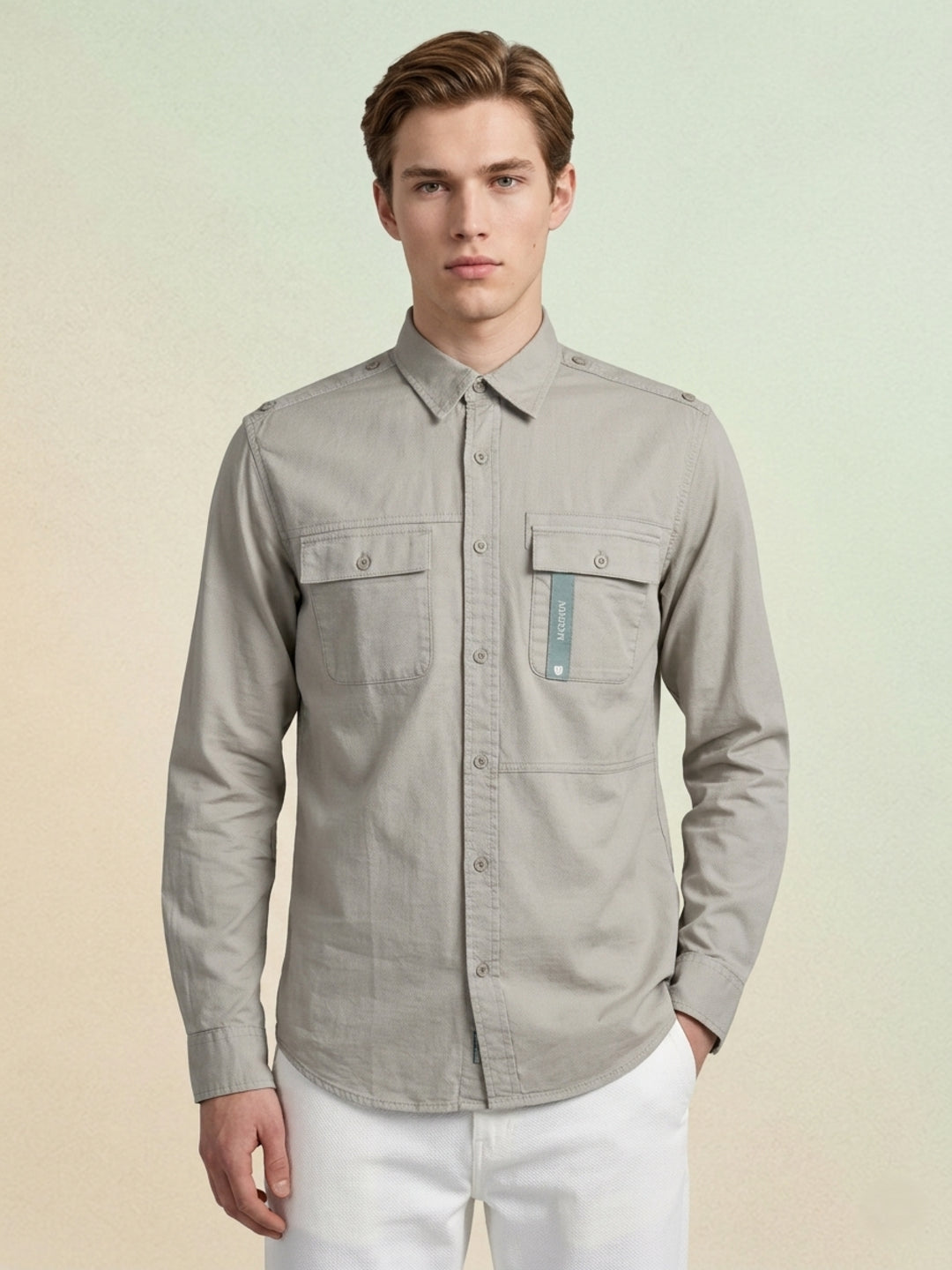 Iconic Men Green Solid Washed Shirt