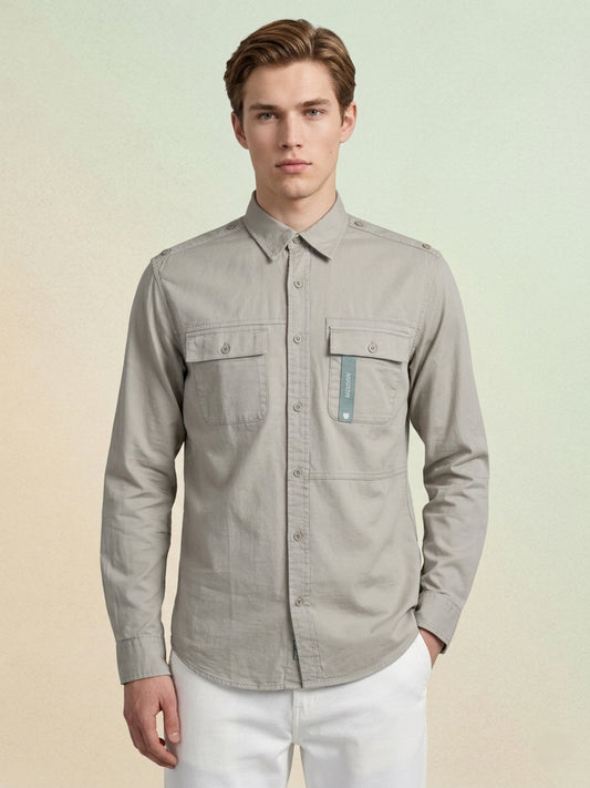 Iconic Men Green Solid Washed Shirt