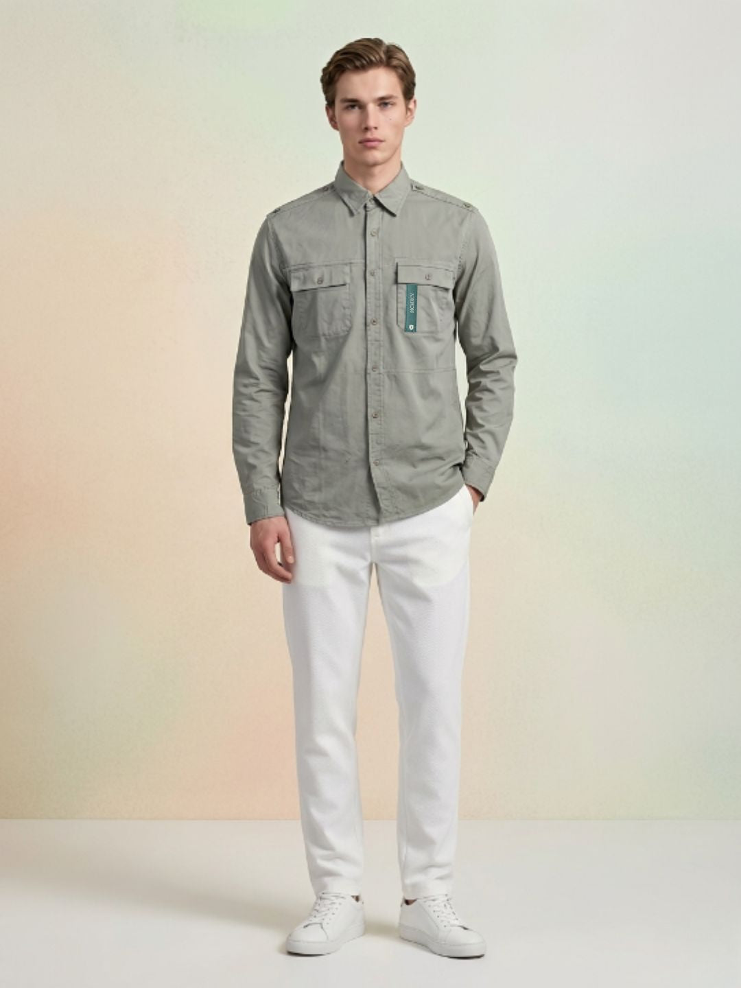 Iconic Men Green Solid Regular Fit Shirt