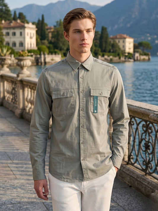 Iconic Men Green Solid Regular Fit Shirt