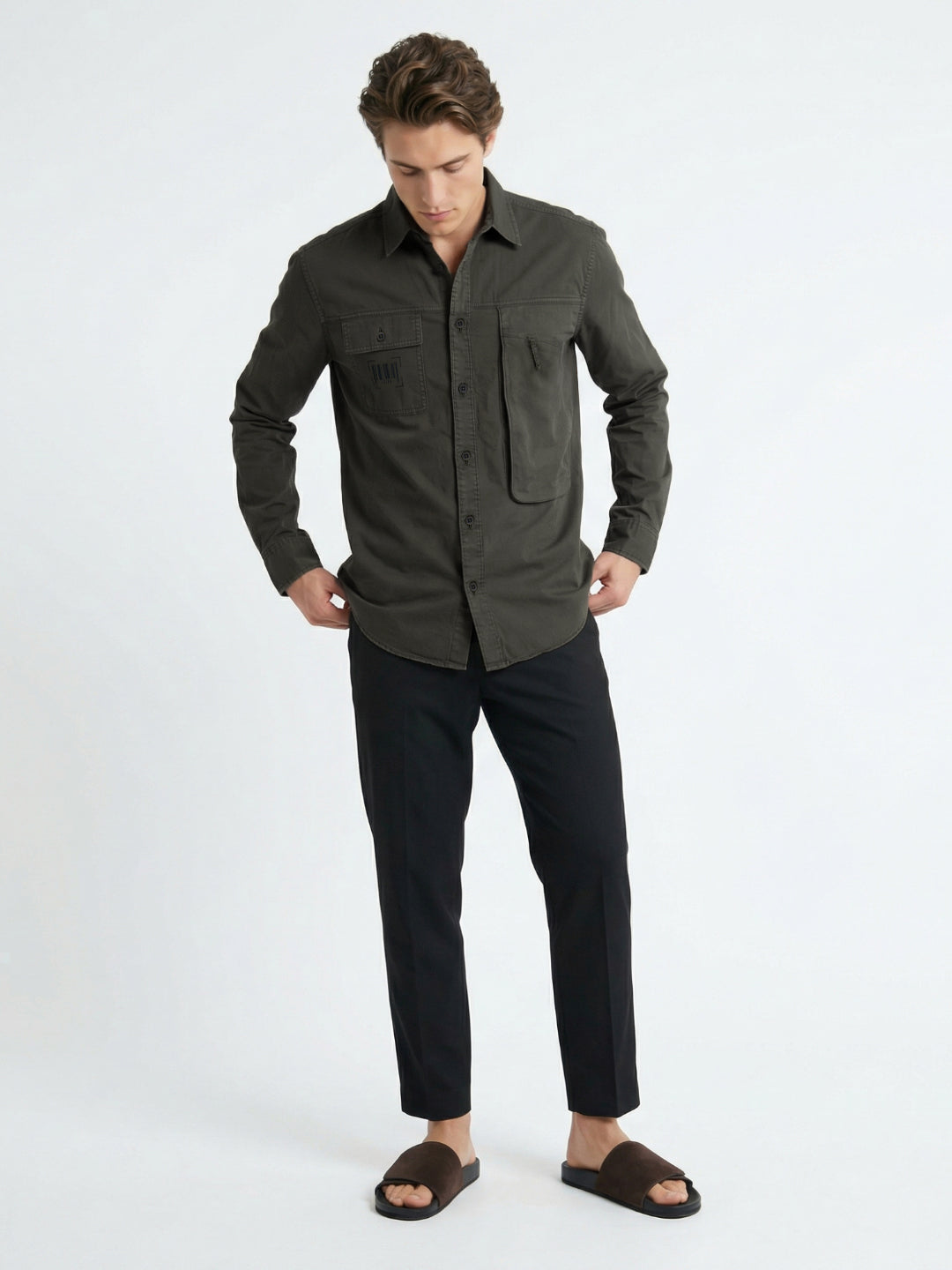 Iconic Men Cotton Green Solid Shirt