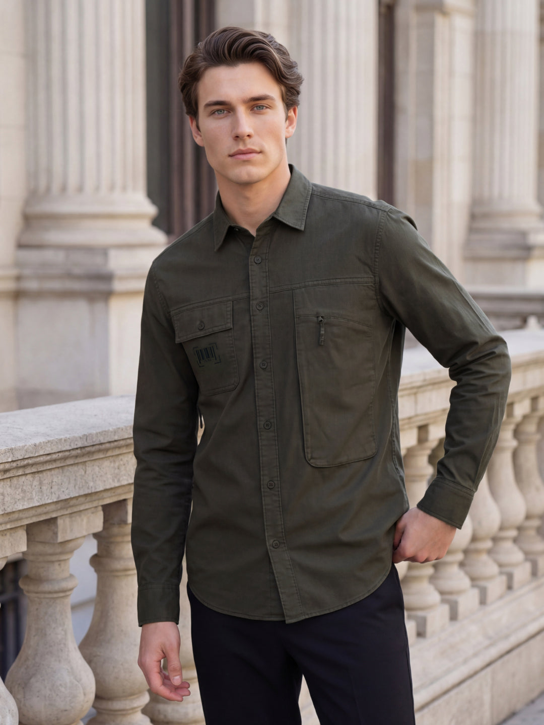 Iconic Men Cotton Green Solid Shirt