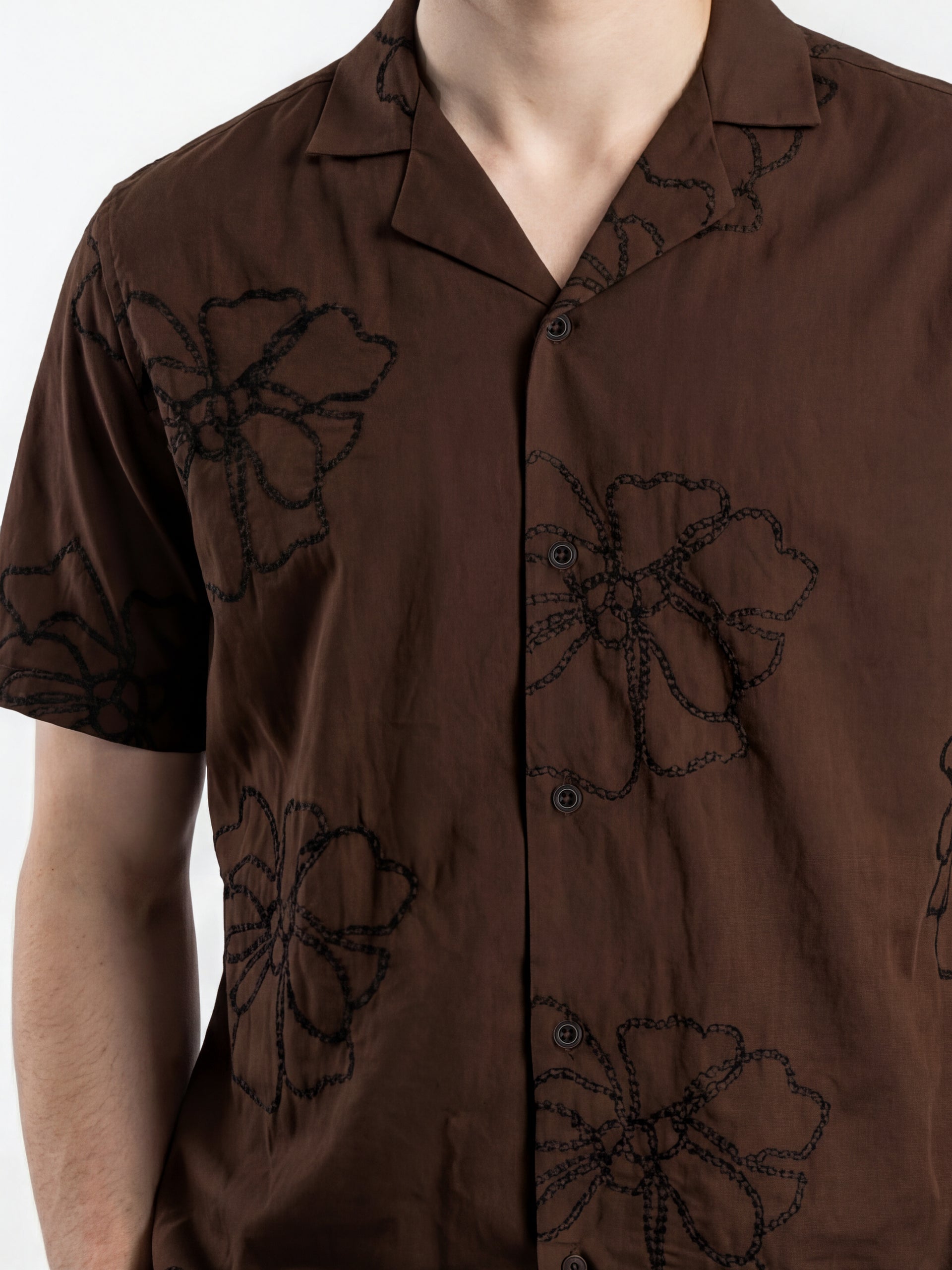 Iconic Men Cotton Brown Embroidered Shirt