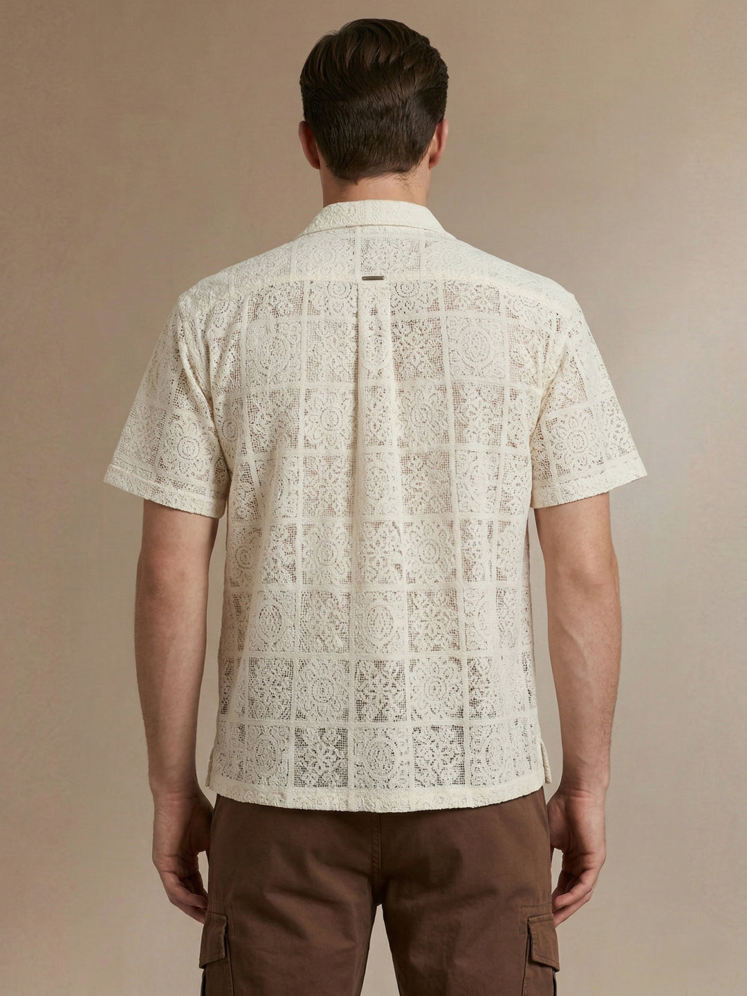 Iconic Men Cream Woven Design Resort Shirt
