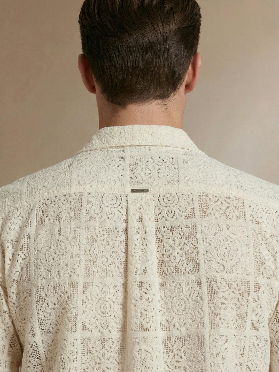 Iconic Men Cream Woven Design Resort Shirt