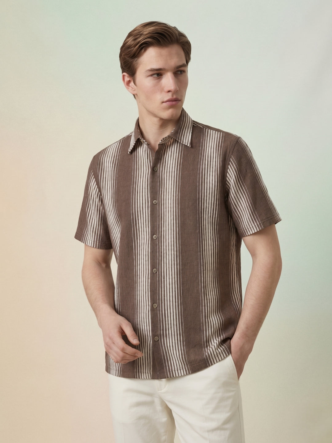 Iconic Brown Terry Striped Men Shirt