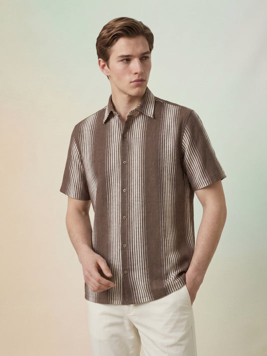 Iconic Brown Terry Striped Men Shirt