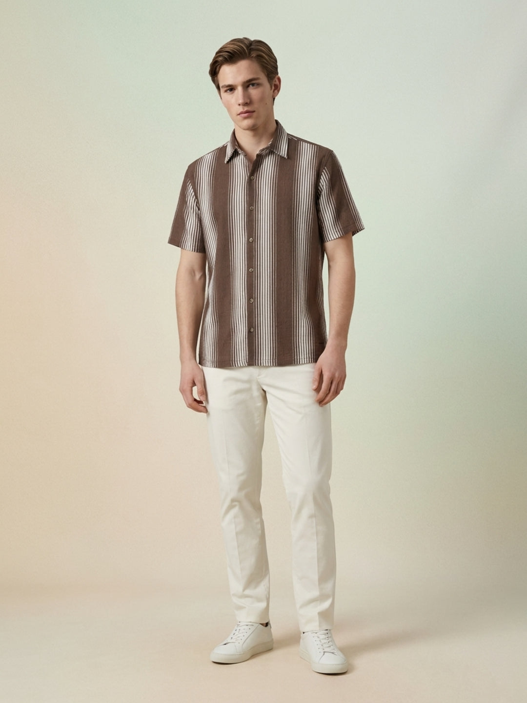 Iconic Brown Terry Striped Men Shirt
