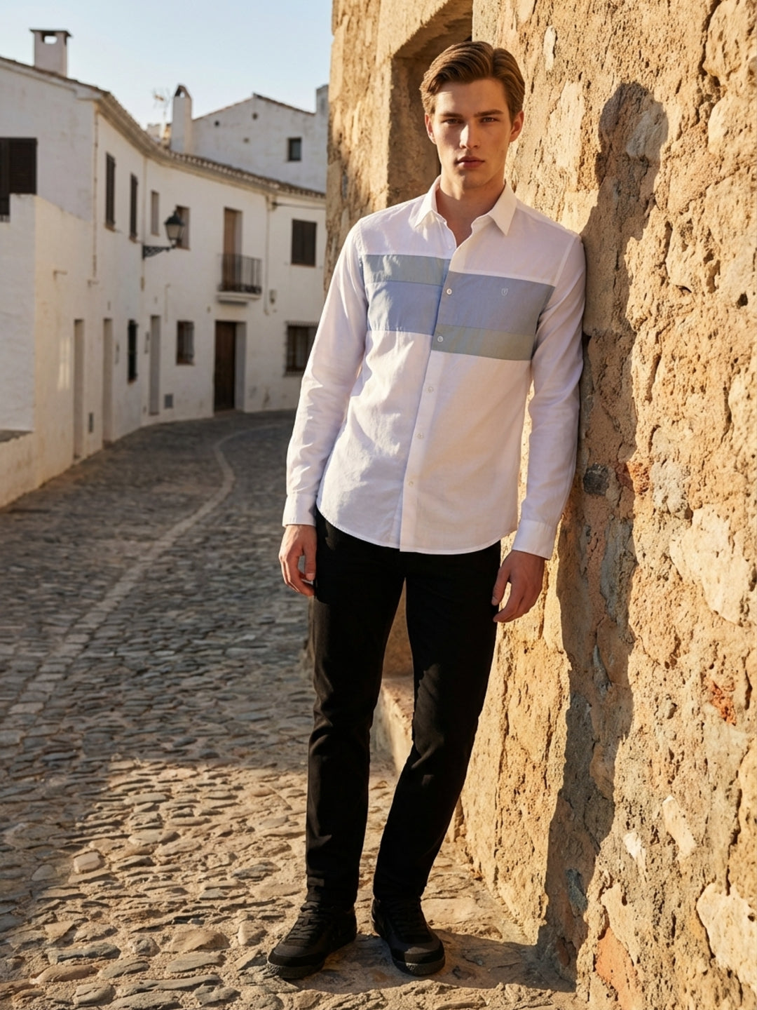 Iconic Men White Cotton Asymmetric Colourblocked Shirt