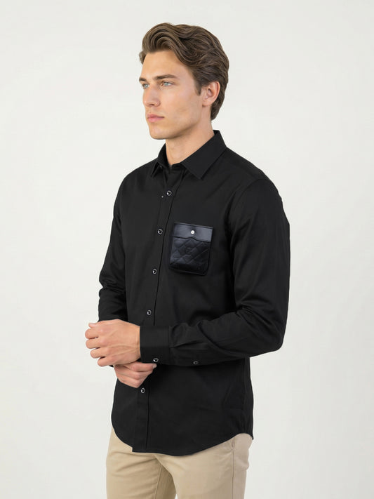 Iconic Men Cotton Black Solid Shirt
