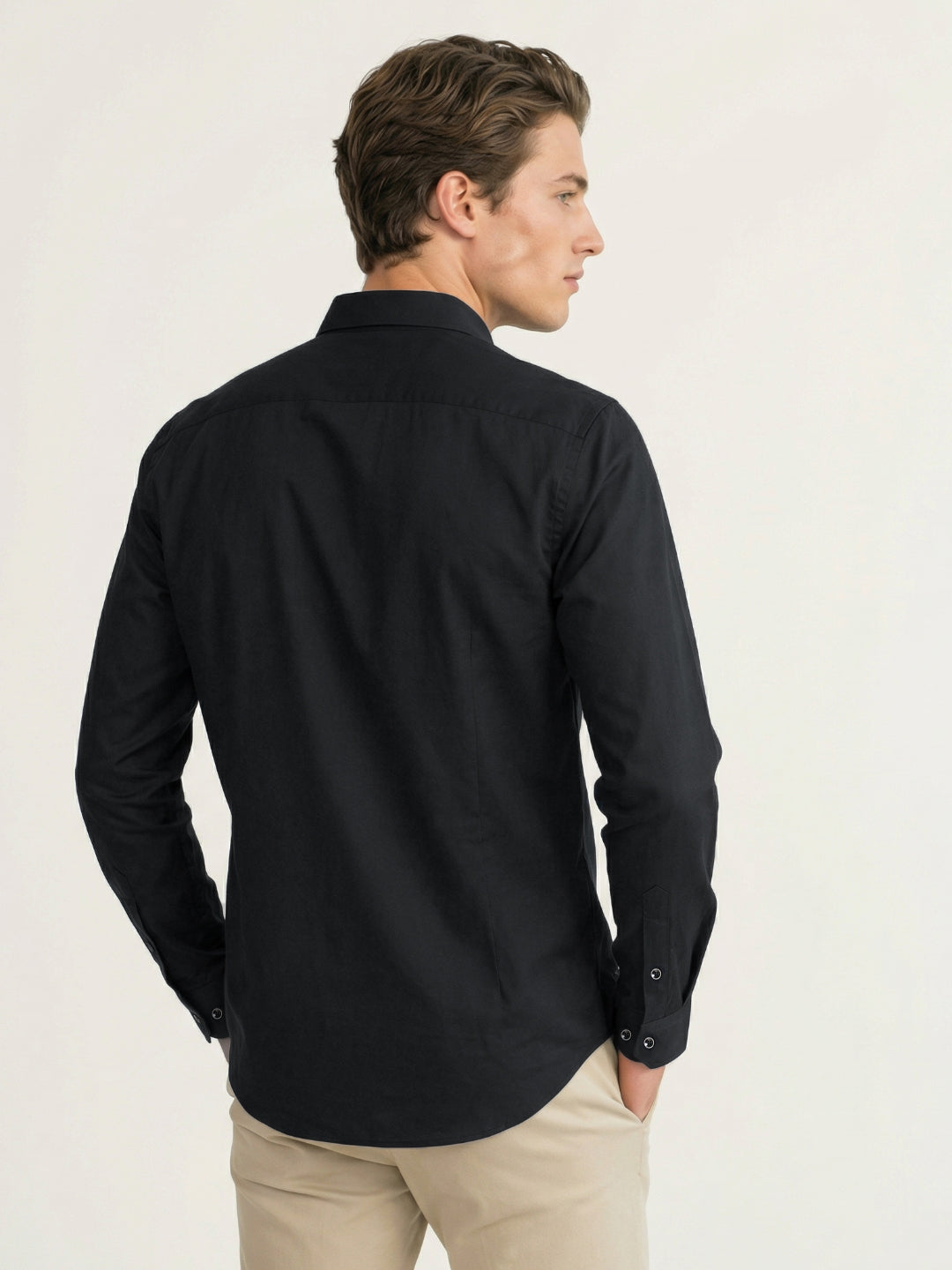 Iconic Men Cotton Black Solid Shirt