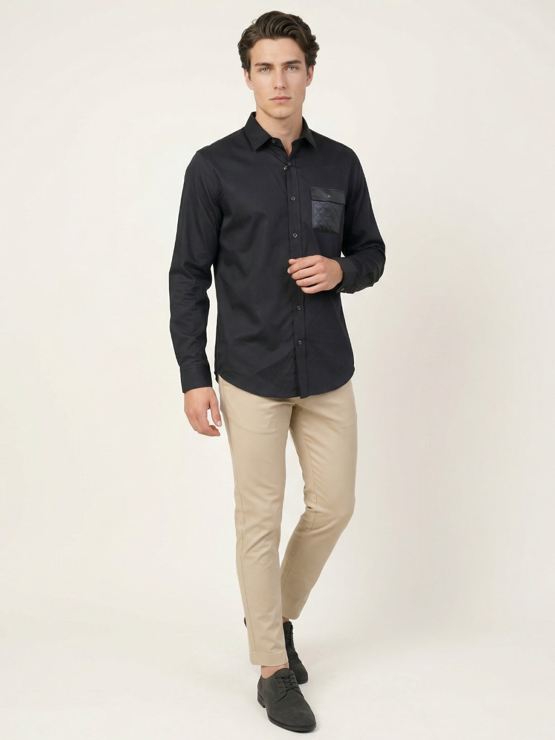 Iconic Men Cotton Black Solid Shirt