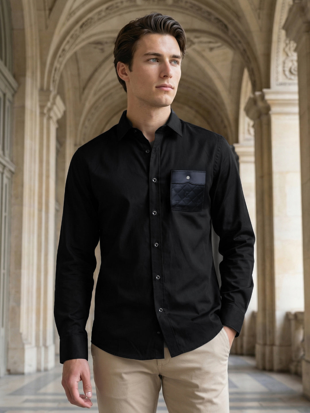 Iconic Men Cotton Black Solid Shirt