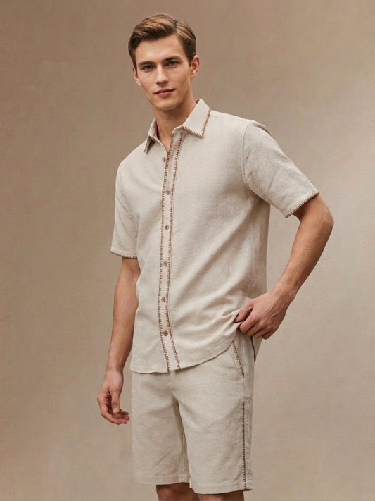 Iconic Men Cream Cotton Straight Fit Mid Rise Short