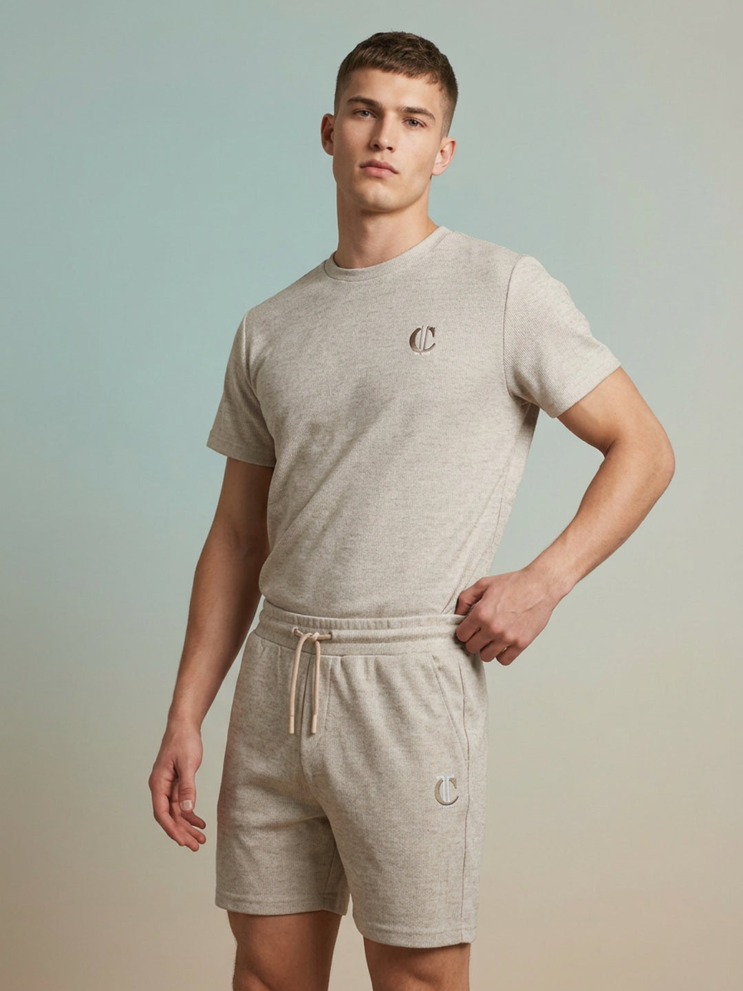 Iconic Men Beige Woven Design Mid Rise Shorts