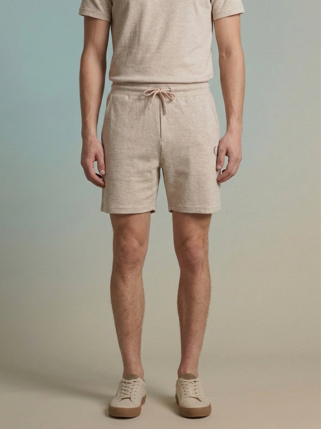Iconic Men Beige Woven Design Mid Rise Shorts