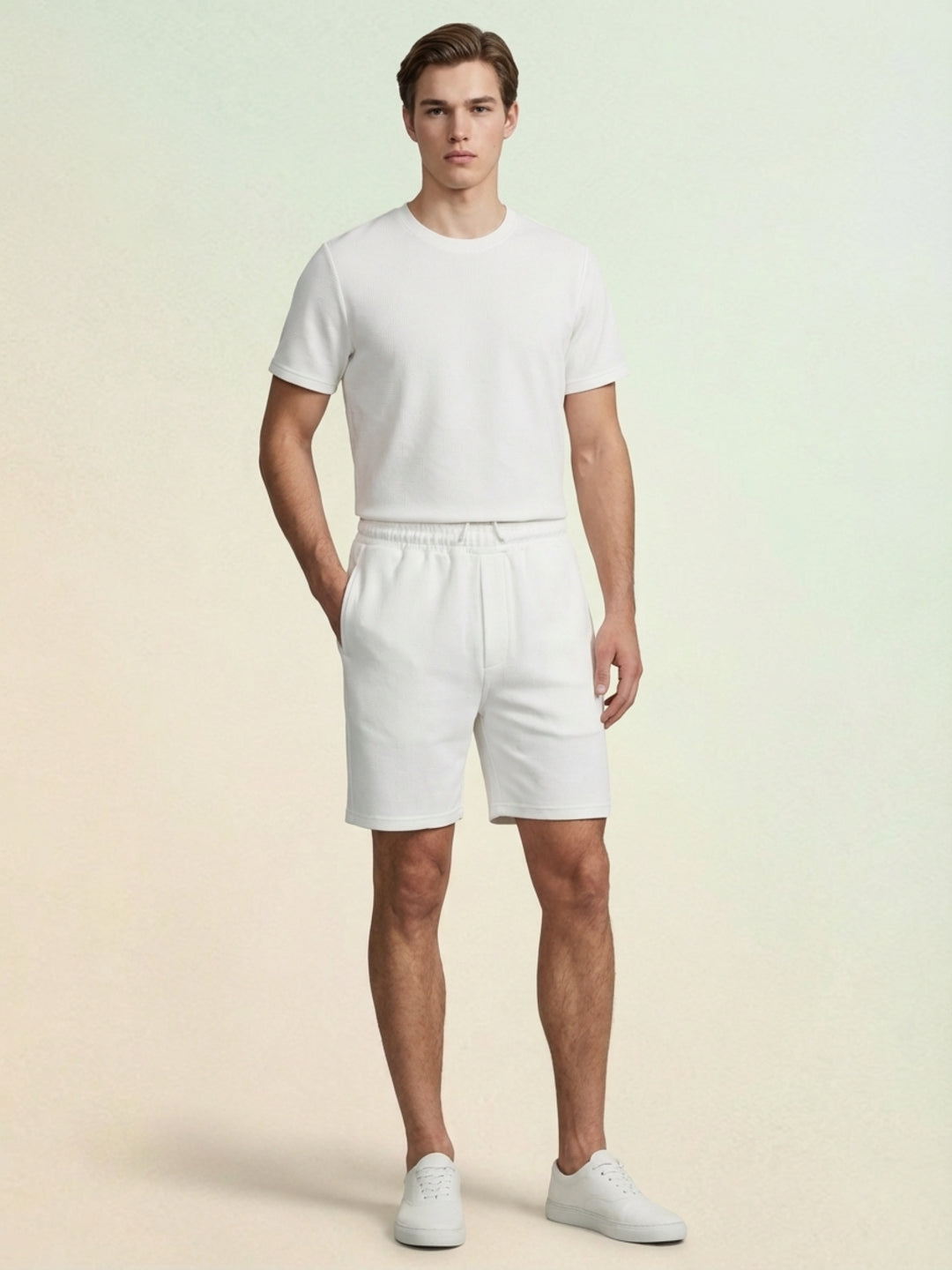 Iconic Men White Solid Regular Fit Shorts