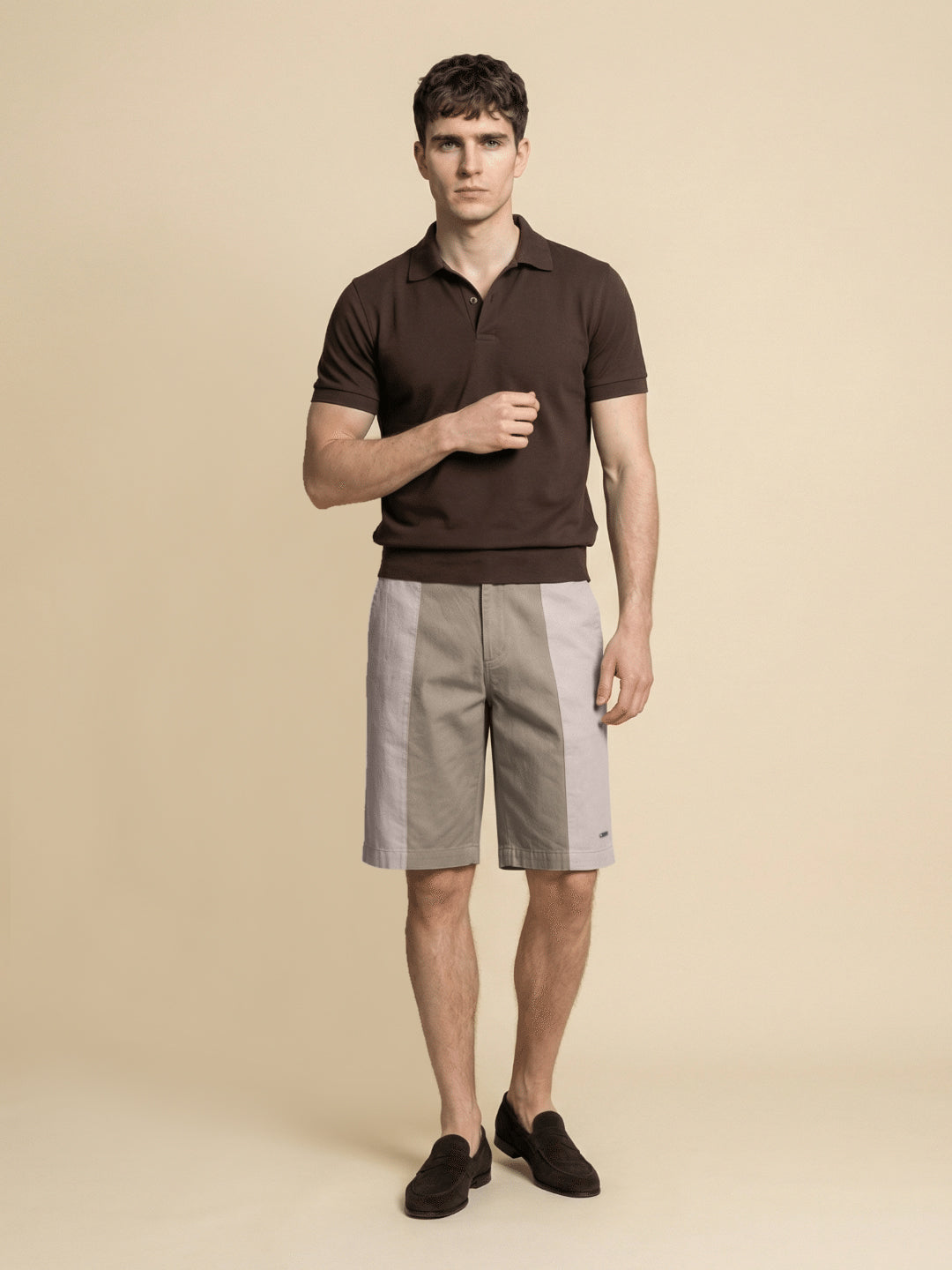 Iconic Men Cream Colourblocked Mid Rise Shorts