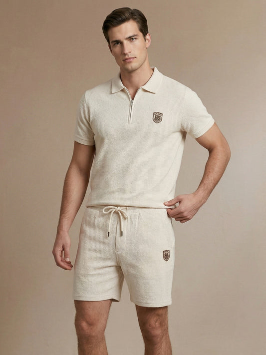 Iconic Men Cream Woven Design Mid Rise Shorts