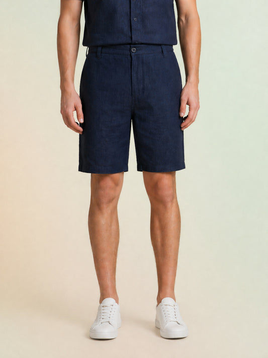 Iconic Blue Cotton Textured Men Shorts