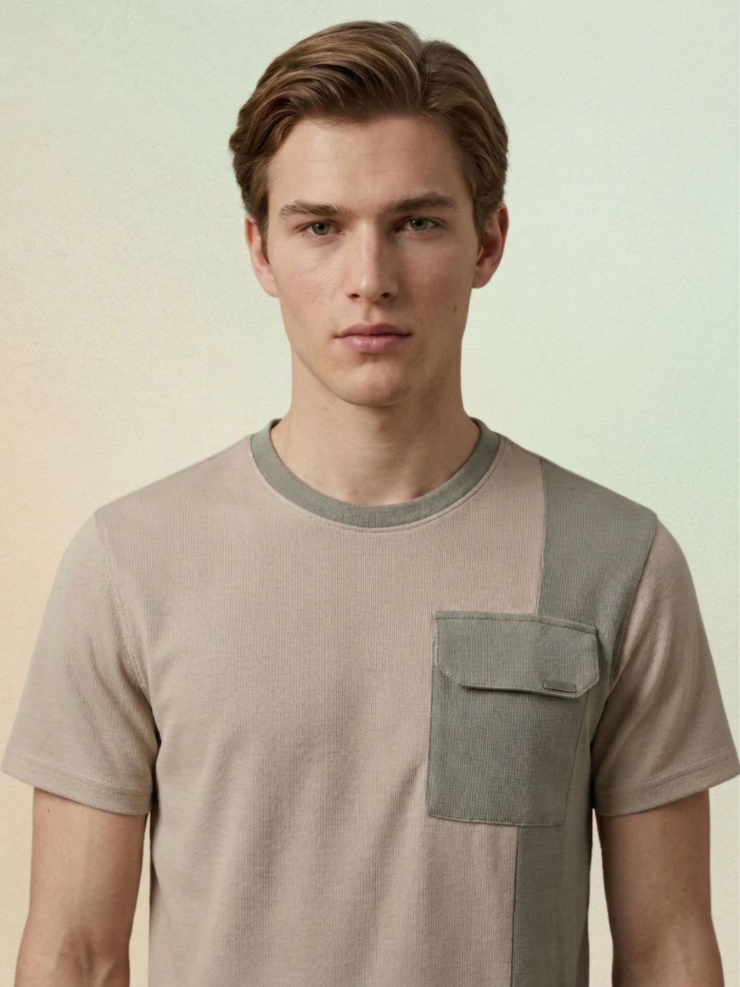 Iconic Men Beige Colorblock Regular Fit T-Shirt