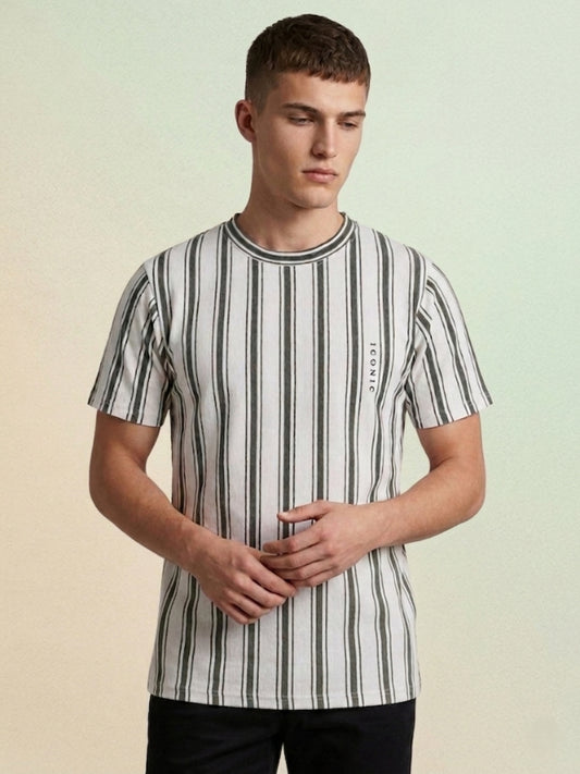 Iconic Men Off White Striped T-Shirt