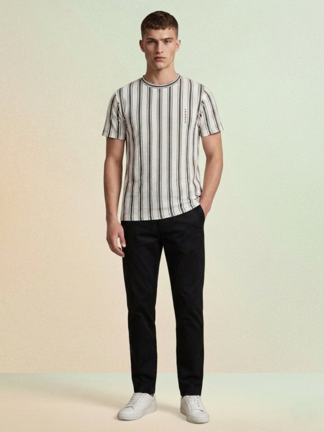 Iconic Men Off White Striped Regular Fit T-Shirt