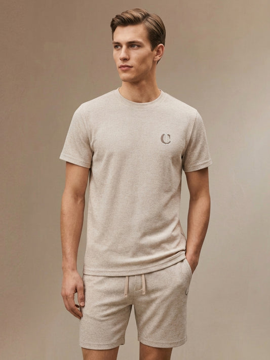 Iconic Men Beige Textured T-Shirt